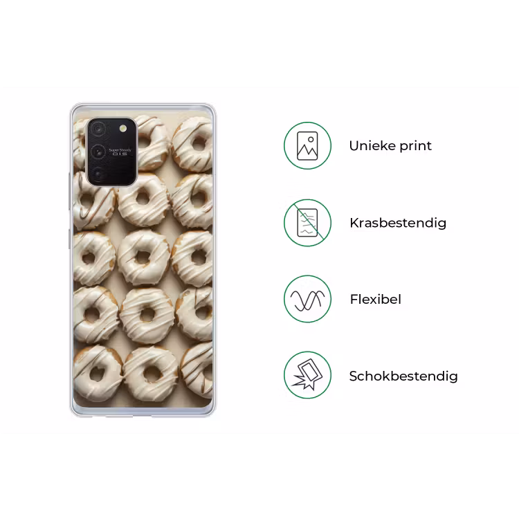 Donuts - Chocolade - Wit - Beige Telefoonhoesje Samsung Galaxy S10 Lite klein -specsS10Lite