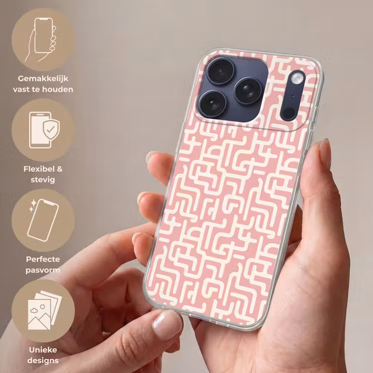Doolhofpatroon - Roze - Wit - Abstract Telefoonhoesje iPhone 17 Pro klein 878 -sfeer3_NL
