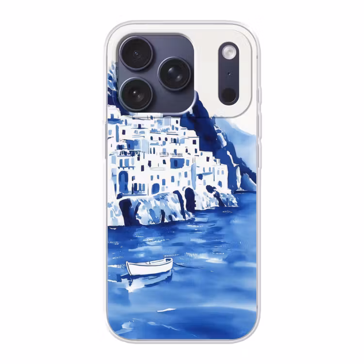 Dorp - Rotswand - Roeiboot - Water Telefoonhoesje iPhone 17 Pro klein -3d