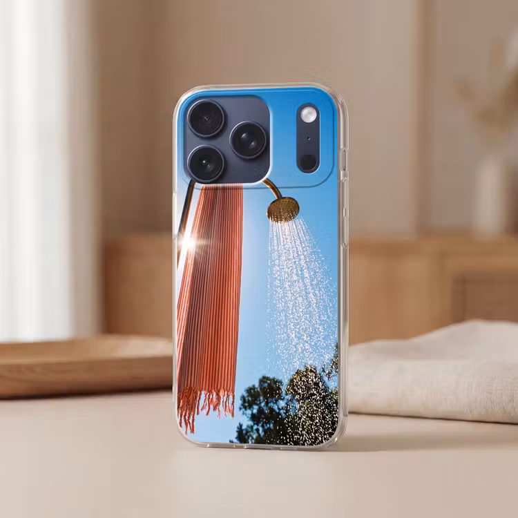 Douche - Water - Zomer - Blauw Telefoonhoesje iPhone 17 Pro klein -sfeer2