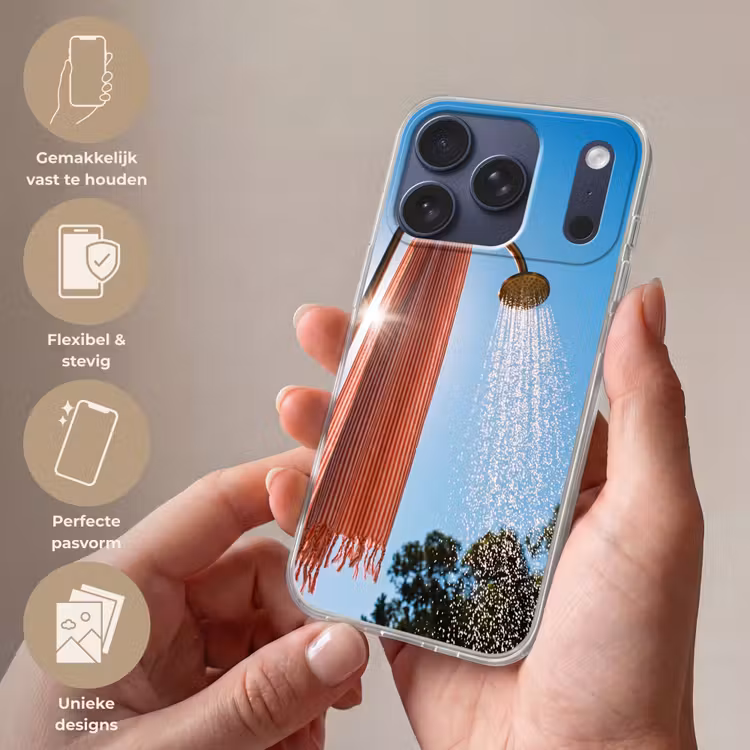 Douche - Water - Zomer - Blauw Telefoonhoesje iPhone 17 Pro klein -sfeer3_NL