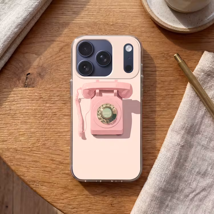 Draaischijftelefoon - Retro - Roze Telefoonhoesje iPhone 17 Pro klein -sfeer1