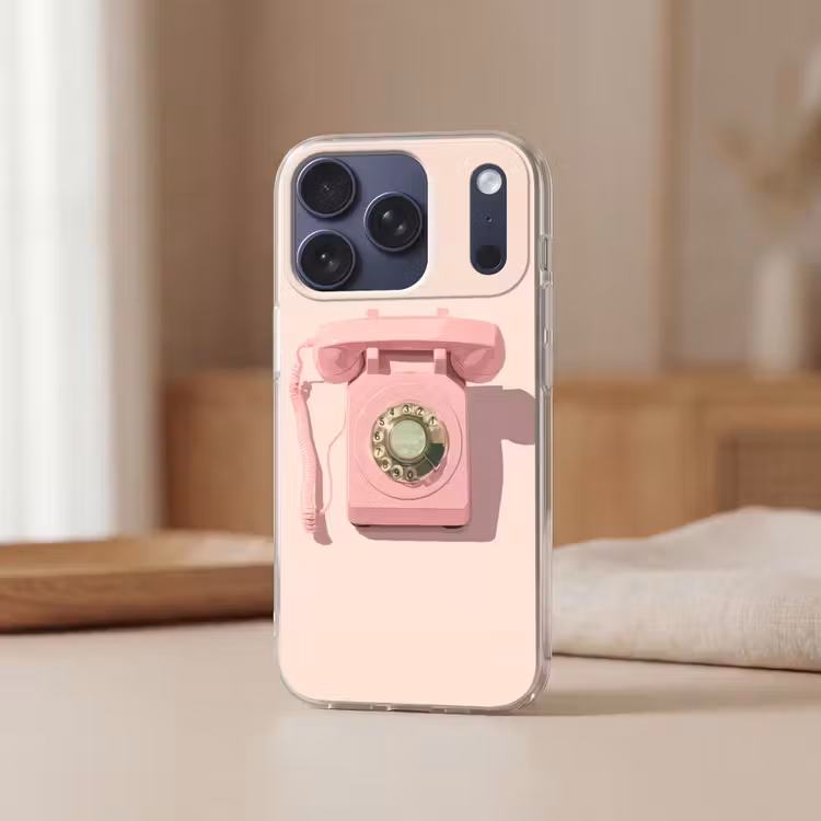 Draaischijftelefoon - Retro - Roze Telefoonhoesje iPhone 17 Pro klein -sfeer2