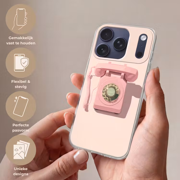 Draaischijftelefoon - Retro - Roze Telefoonhoesje iPhone 17 Pro klein -sfeer3_NL