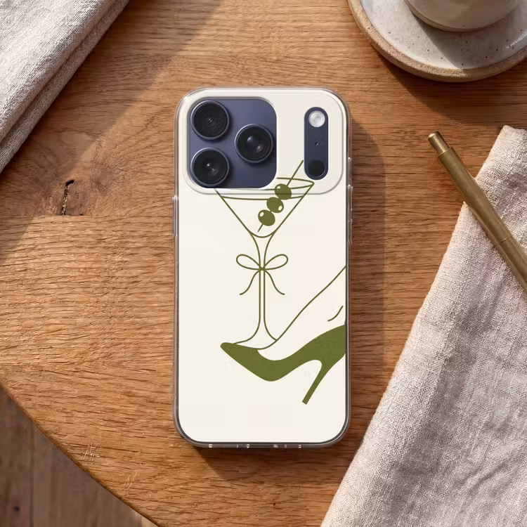 Drank - Martini - Hoge hak - Mode - Groen Telefoonhoesje iPhone 17 Pro klein -sfeer1