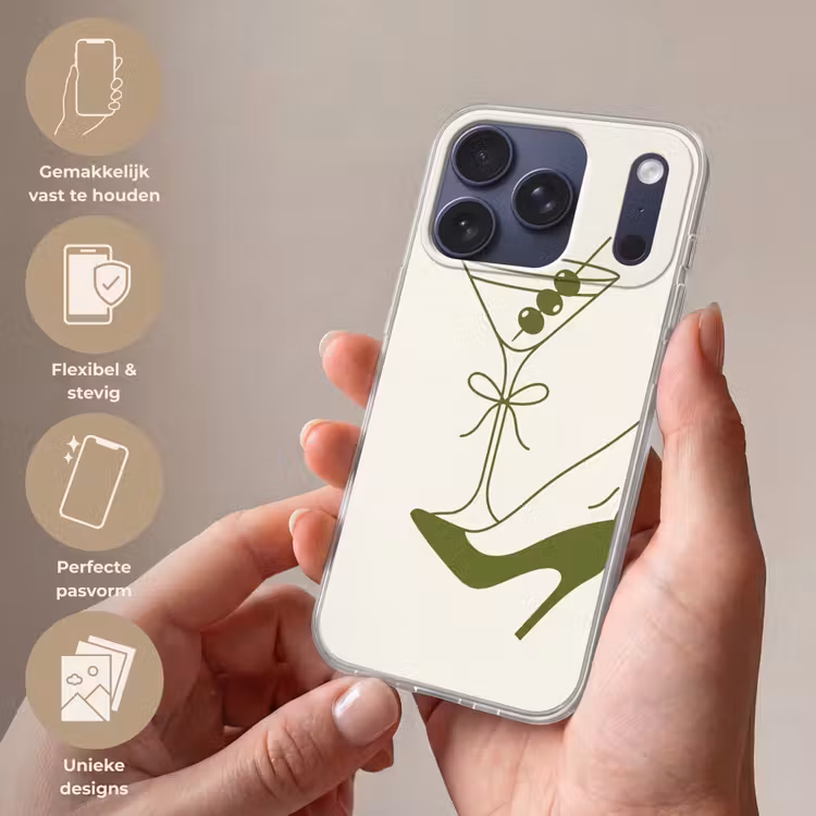Drank - Martini - Hoge hak - Mode - Groen Telefoonhoesje iPhone 17 Pro klein -sfeer3_NL