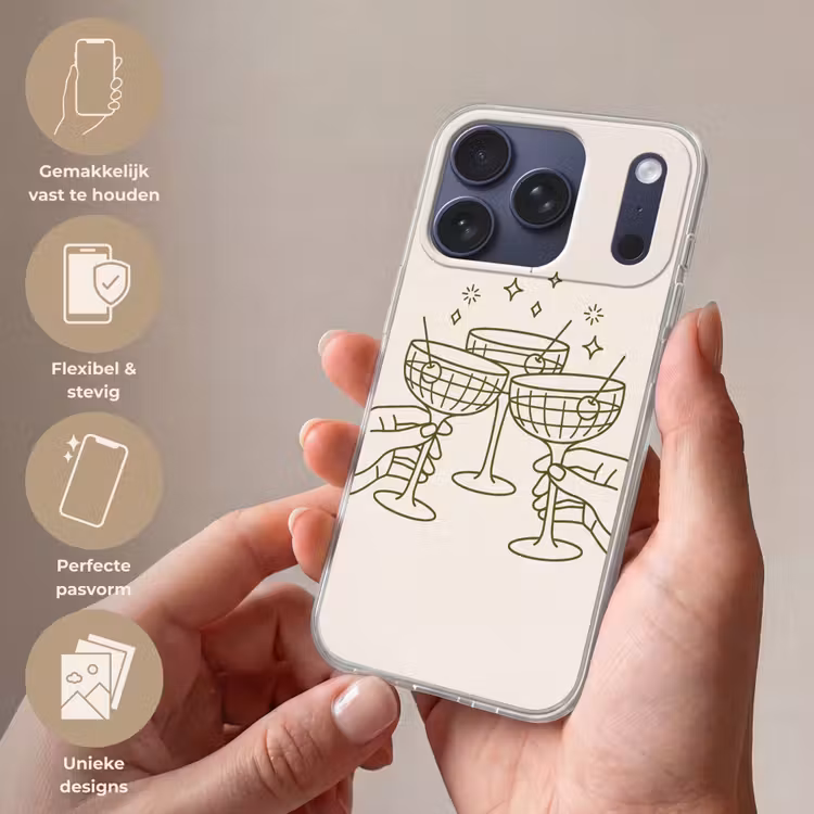 Drankjes - Feest - Proosten - Minimalistisch - Groen Telefoonhoesje iPhone 17 Pro klein -sfeer3_NL
