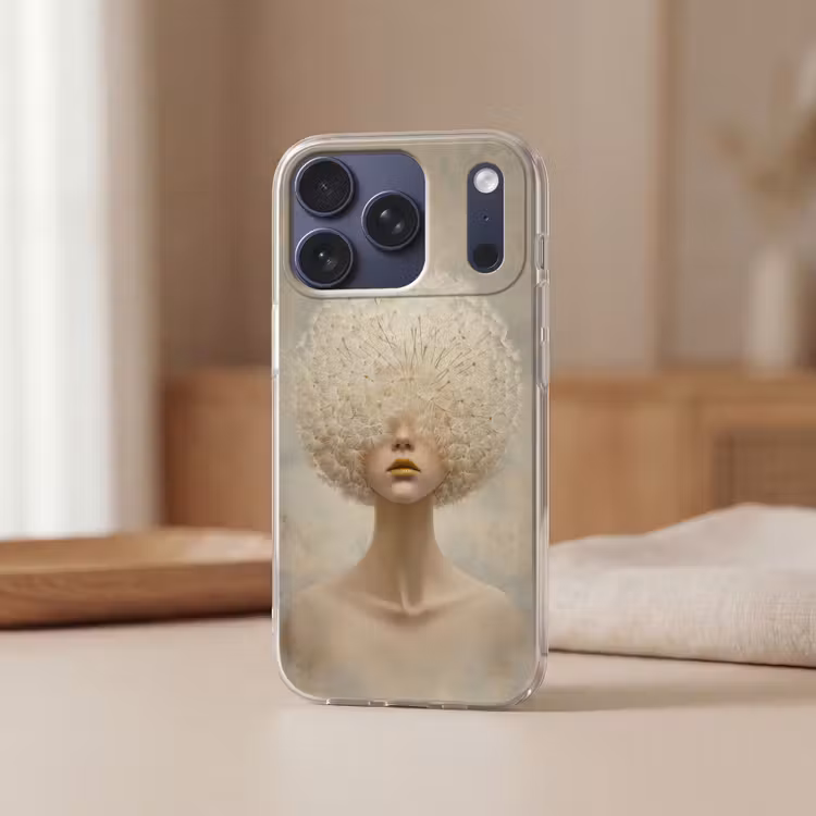 Dromerig - Beige - Paardenbloemzaadjes Telefoonhoesje iPhone 17 Pro klein -sfeer2