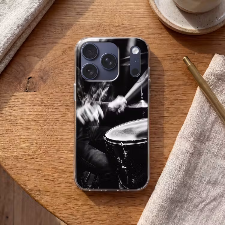 Drummer - Zwart - Drumstel Telefoonhoesje iPhone 17 Pro klein -sfeer1
