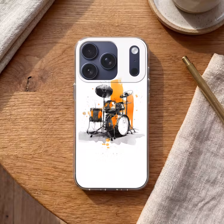 Drumstel - Oranje - Zwart - Aquarelverf Telefoonhoesje iPhone 17 Pro klein -sfeer1