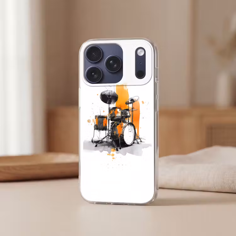 Drumstel - Oranje - Zwart - Aquarelverf Telefoonhoesje iPhone 17 Pro klein -sfeer2