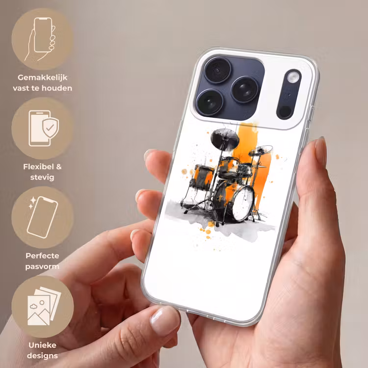 Drumstel - Oranje - Zwart - Aquarelverf Telefoonhoesje iPhone 17 Pro klein -sfeer3_NL