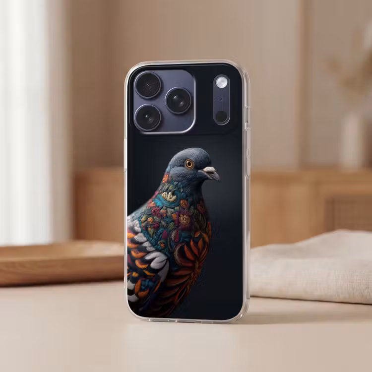 Duif - Bloemen - Zwart Telefoonhoesje iPhone 17 Pro klein -sfeer2