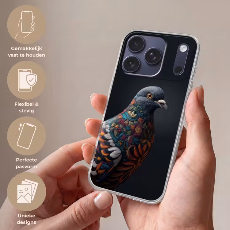 Duif - Bloemen - Zwart Telefoonhoesje iPhone 17 Pro klein -sfeer3_NL