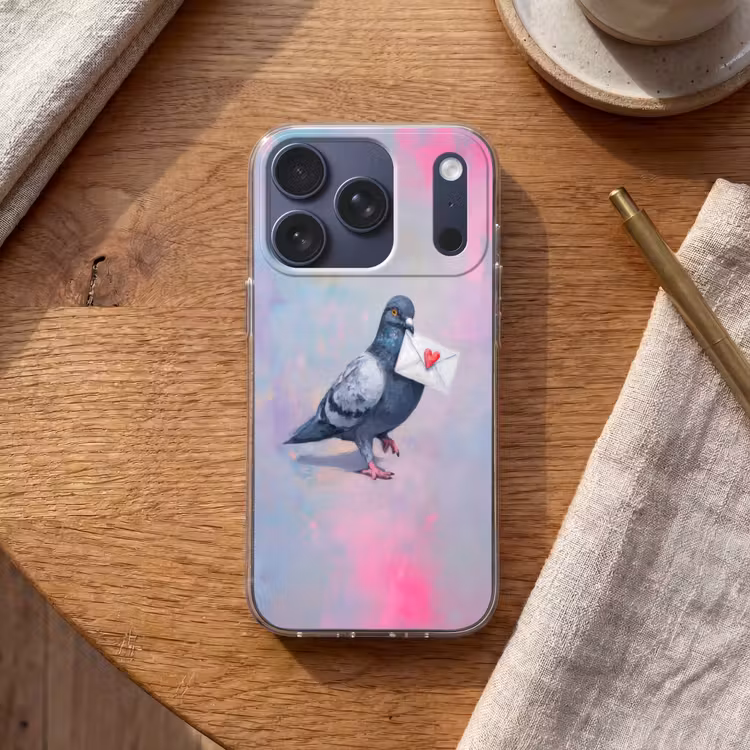 Duif - Envelop - Paars Telefoonhoesje iPhone 17 Pro klein -sfeer1