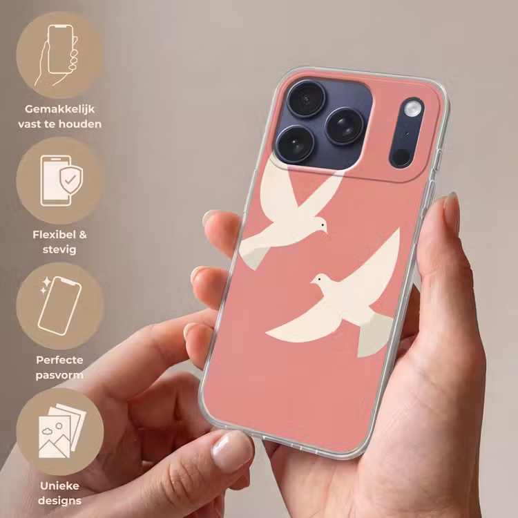 Duiven - Wit - Sierlijk Telefoonhoesje iPhone 17 Pro klein -sfeer3_NL