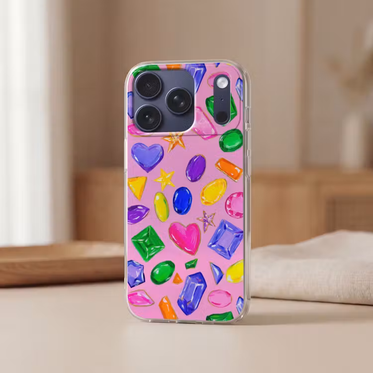Edelstenen - Vormen - Hartje - Kleurrijk Telefoonhoesje iPhone 17 Pro klein -sfeer2