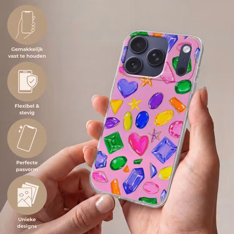 Edelstenen - Vormen - Hartje - Kleurrijk Telefoonhoesje iPhone 17 Pro klein -sfeer3_NL