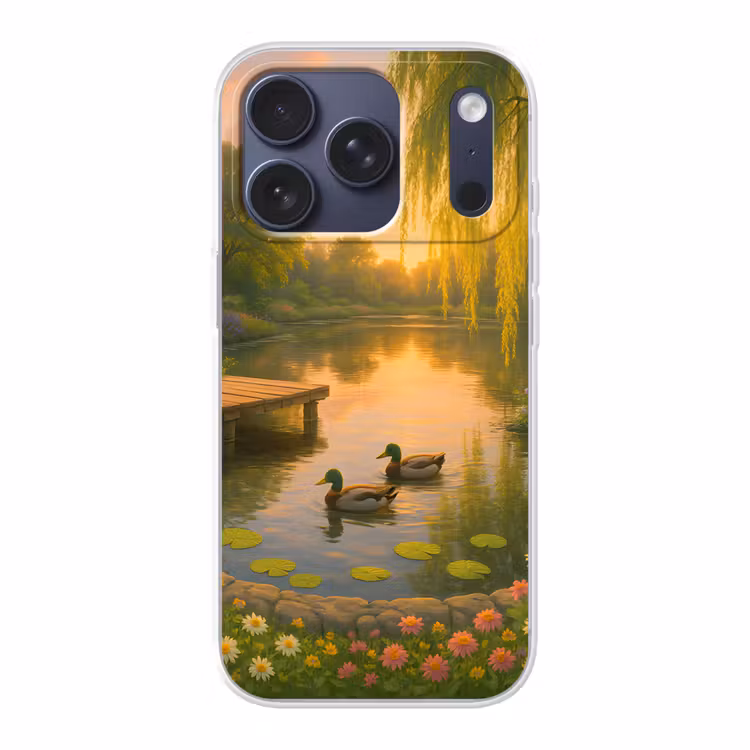 Eenden - Vijver - Bloemen Telefoonhoesje iPhone 17 Pro klein -3d