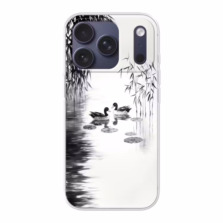 Eenden - Waterlelies - Riet - Zwart Telefoonhoesje iPhone 17 Pro klein -3d