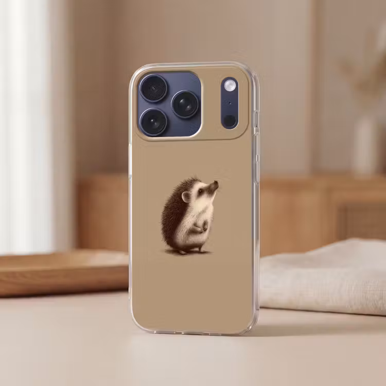 Egel - Snuitje - Bruin - Stekels Telefoonhoesje iPhone 17 Pro klein -sfeer2