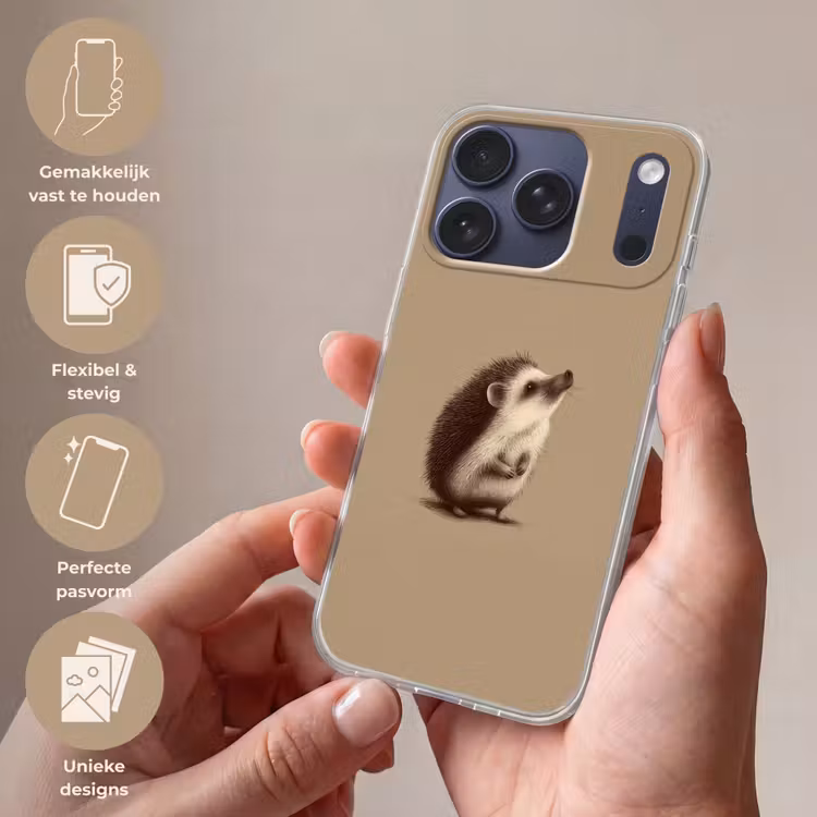 Egel - Snuitje - Bruin - Stekels Telefoonhoesje iPhone 17 Pro klein -sfeer3_NL