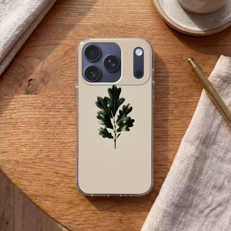 Eikenbladeren - Beige - Groen - Golvende randen Telefoonhoesje iPhone 17 Pro klein -sfeer1
