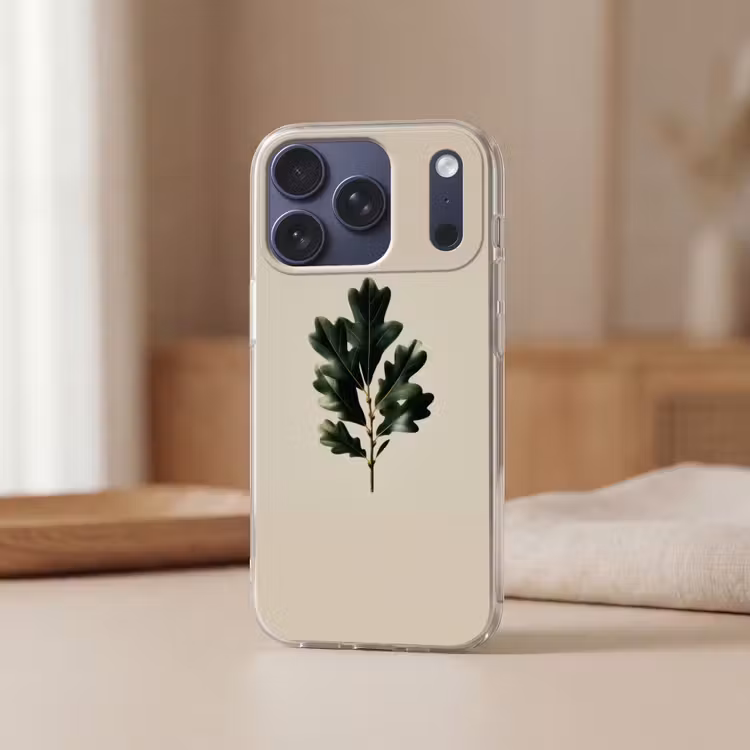 Eikenbladeren - Beige - Groen - Golvende randen Telefoonhoesje iPhone 17 Pro klein -sfeer2