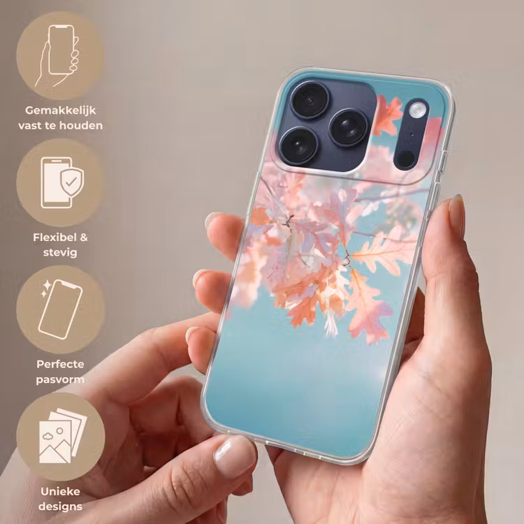 Eikenbladeren - Takken - Roze Telefoonhoesje iPhone 17 Pro klein -sfeer3_NL