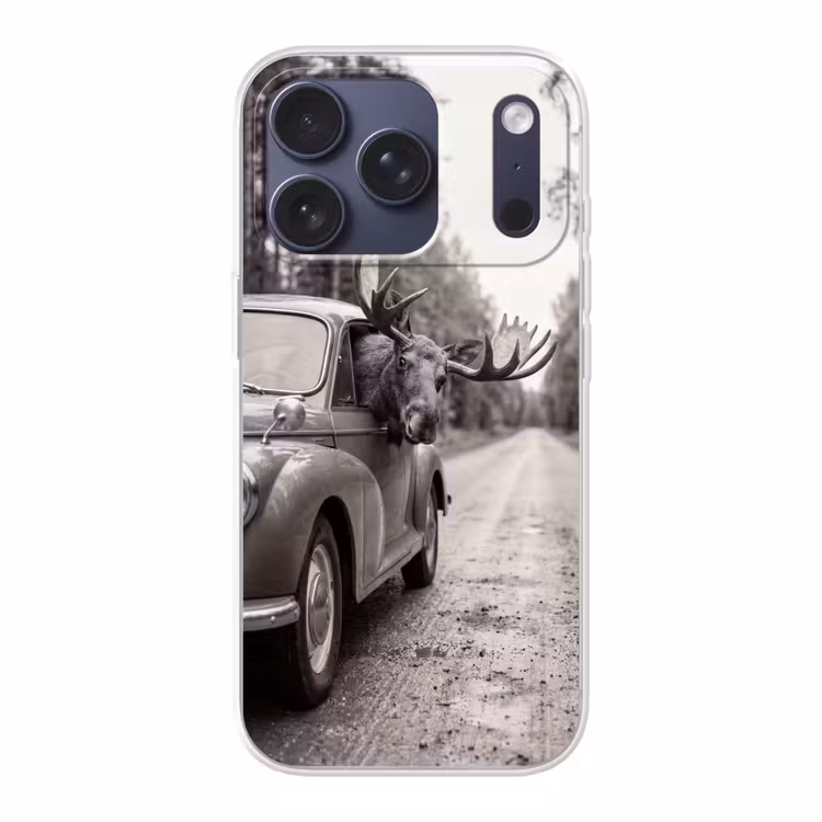 Eland - Auto - Gewei - Zwart - Wit Telefoonhoesje iPhone 17 Pro klein -3d