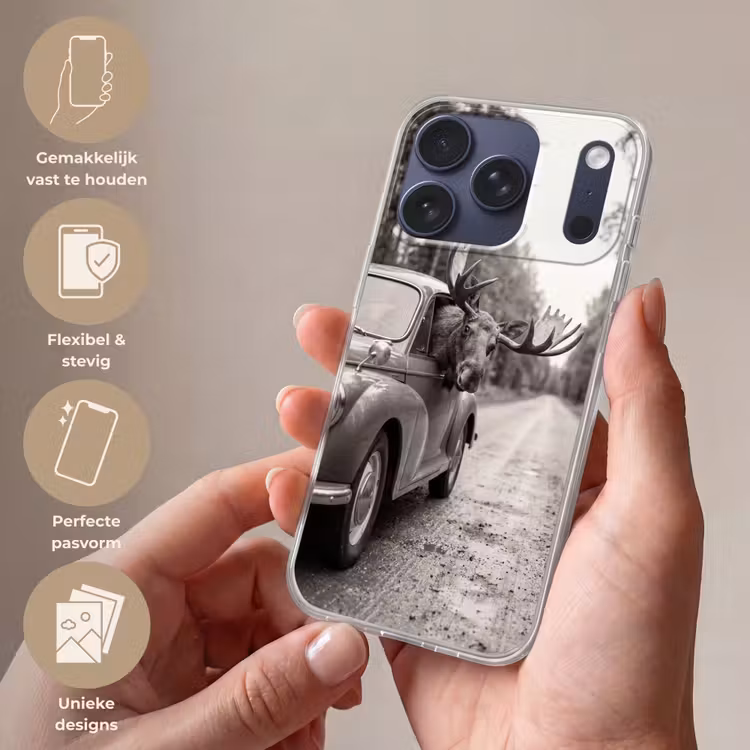 Eland - Auto - Gewei - Zwart - Wit Telefoonhoesje iPhone 17 Pro klein -sfeer3_NL