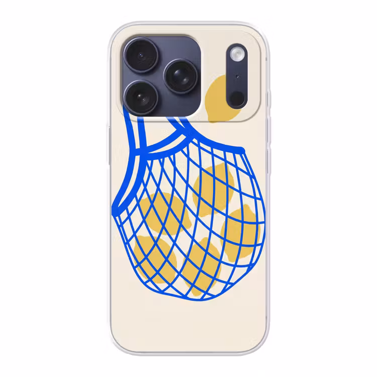 Eten - Citroen - Boodschappen - Abstract - Geel - Blauw Telefoonhoesje iPhone 17 Pro klein -3d