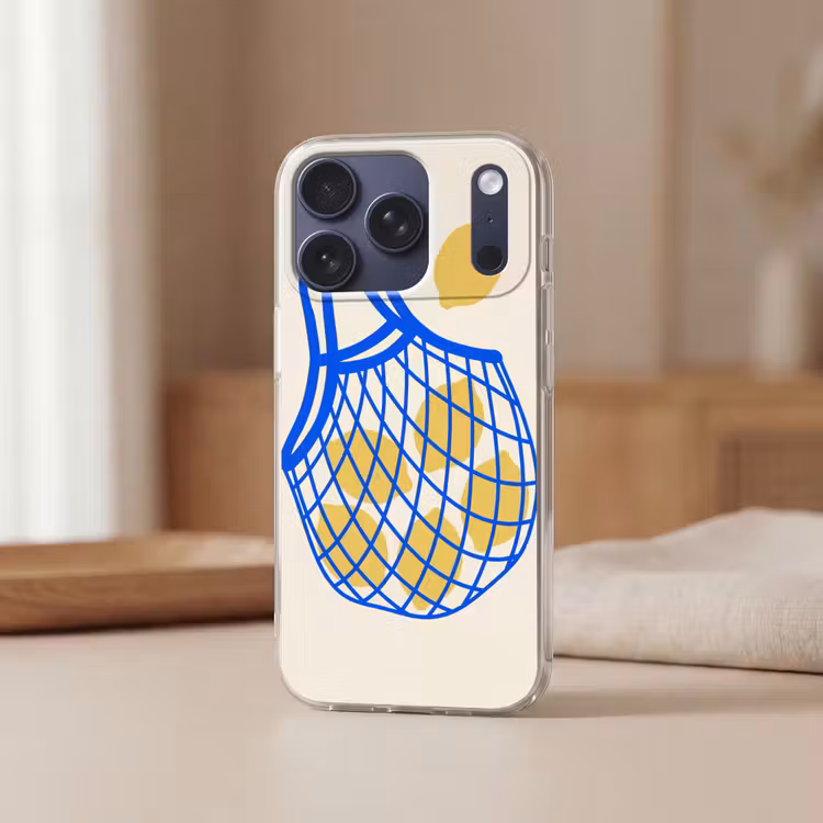 Eten - Citroen - Boodschappen - Abstract - Geel - Blauw Telefoonhoesje iPhone 17 Pro klein -sfeer2