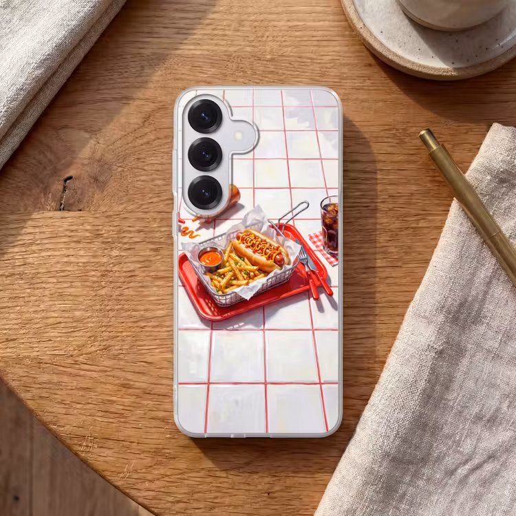 Eten - Hotdog - Fastfood - Modern - Rood Telefoonhoesje Samsung Galaxy S26 klein -sfeer1