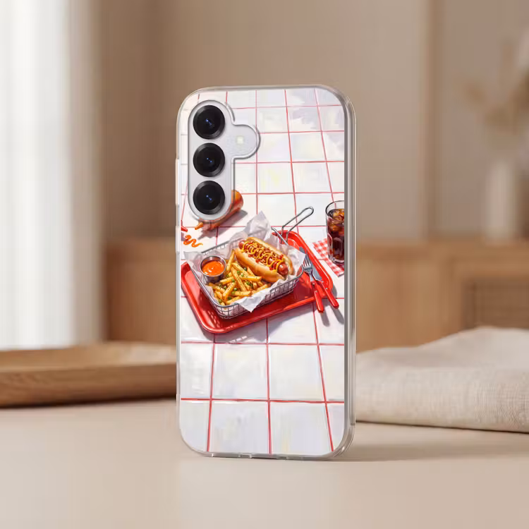 Eten - Hotdog - Fastfood - Modern - Rood Telefoonhoesje Samsung Galaxy S26 klein -sfeer2