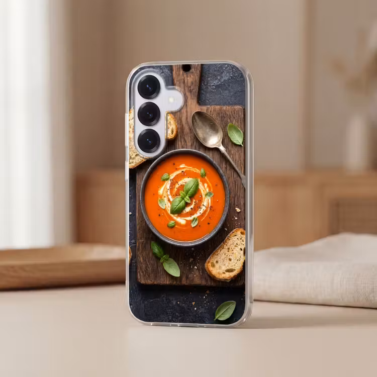Eten - Soep - Basilicum - Rustiek - Rood Telefoonhoesje Samsung Galaxy S26 klein -sfeer2