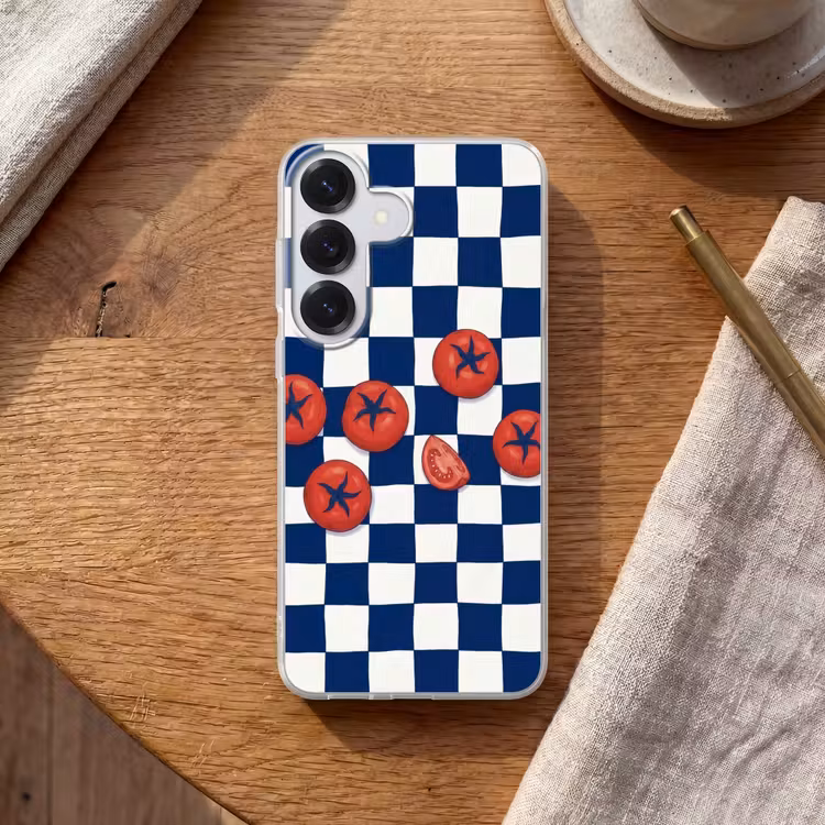 Eten - Tomaten - Keuken - Illustratie - Rood-Blauw Telefoonhoesje Samsung Galaxy S26 klein -sfeer1