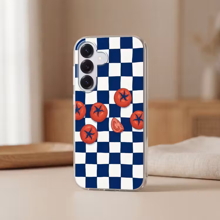 Eten - Tomaten - Keuken - Illustratie - Rood-Blauw Telefoonhoesje Samsung Galaxy S26 klein -sfeer2
