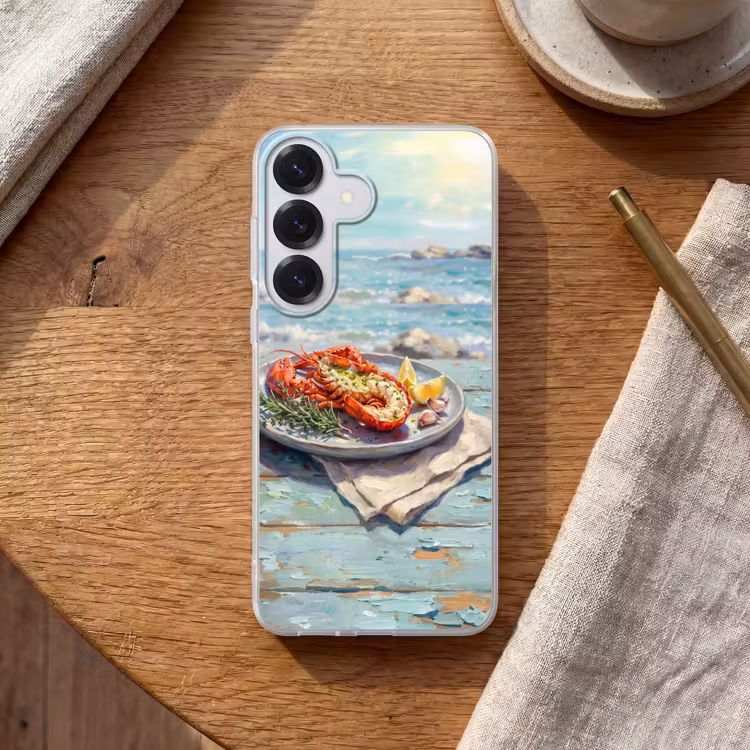 Eten - Zee - Kust - Modern - Blauw Telefoonhoesje Samsung Galaxy S26 klein -sfeer1