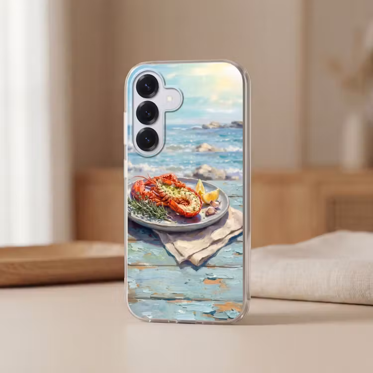 Eten - Zee - Kust - Modern - Blauw Telefoonhoesje Samsung Galaxy S26 klein -sfeer2