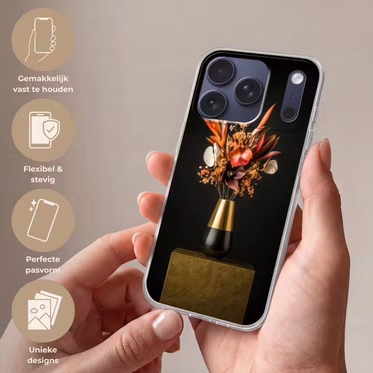 Exotisch - Boeket - Vaas - Goud Telefoonhoesje iPhone 17 Pro klein -sfeer3_NL