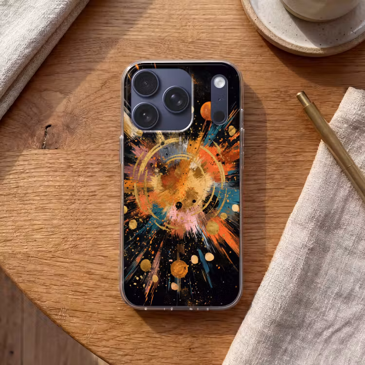 Explosie - Verfstructuur - Goud - Abstract Telefoonhoesje iPhone 17 Pro klein -sfeer1