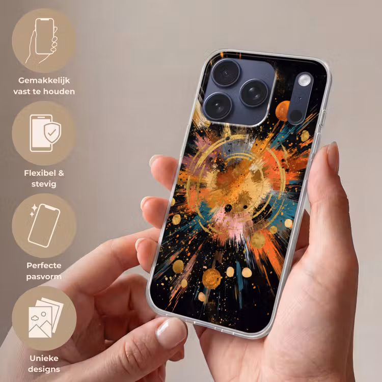 Explosie - Verfstructuur - Goud - Abstract Telefoonhoesje iPhone 17 Pro klein -sfeer3_NL