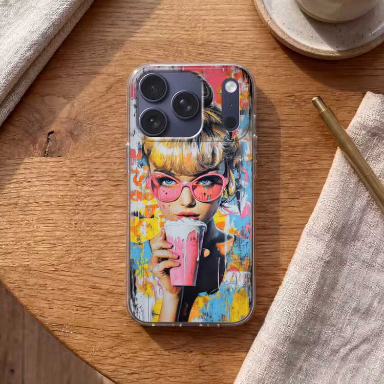 Expressief - Milkshake - Vrouw - Felle kleuren Telefoonhoesje iPhone 17 Pro klein -sfeer1