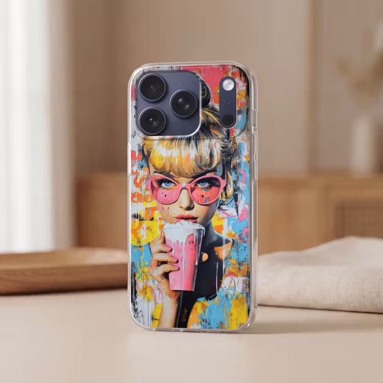 Expressief - Milkshake - Vrouw - Felle kleuren Telefoonhoesje iPhone 17 Pro klein -sfeer2