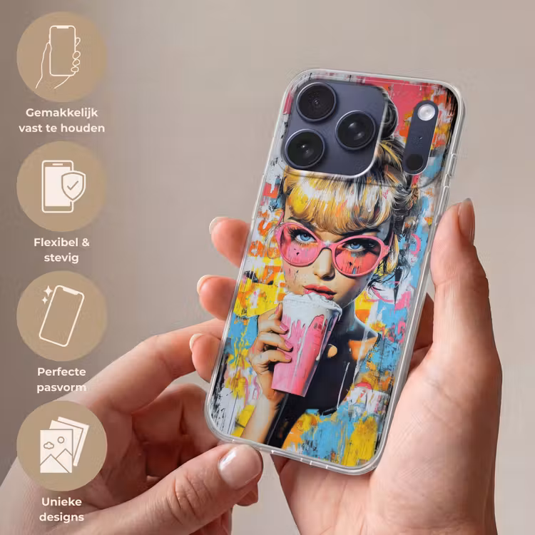Expressief - Milkshake - Vrouw - Felle kleuren Telefoonhoesje iPhone 17 Pro klein -sfeer3_NL