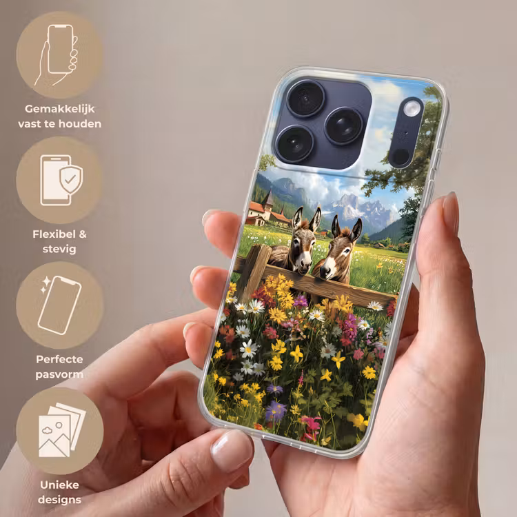 Ezels - Bloemen - Zomers Telefoonhoesje iPhone 17 Pro klein -sfeer3_NL