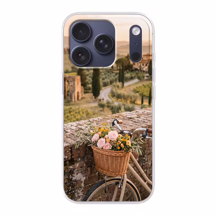 Fiets - Bloemen - Toscane - Landschap - Roze Telefoonhoesje iPhone 17 Pro klein -3d