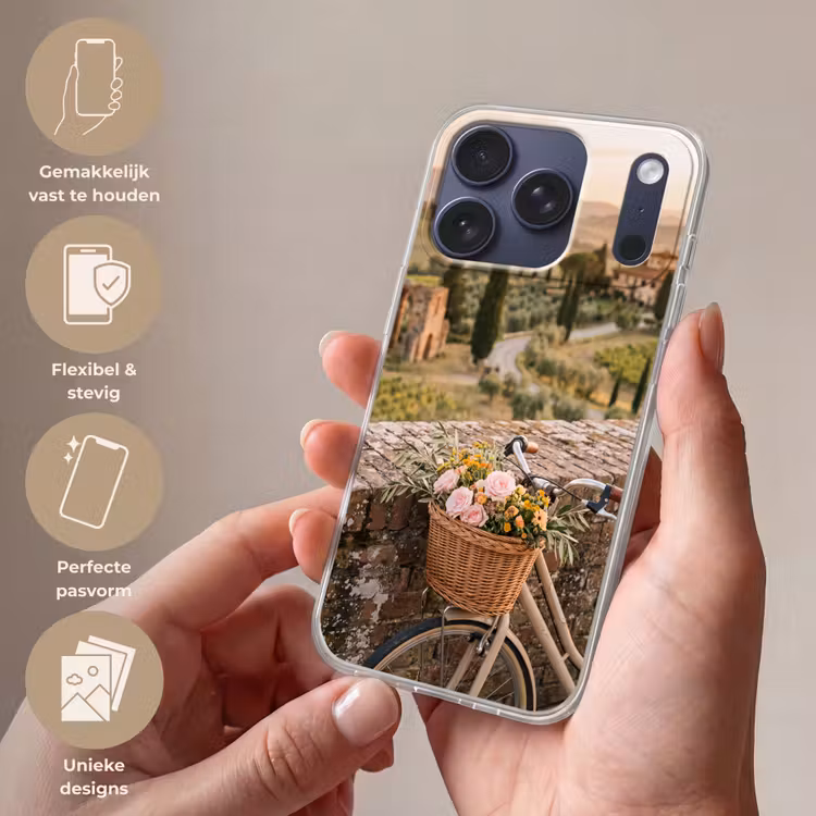 Fiets - Bloemen - Toscane - Landschap - Roze Telefoonhoesje iPhone 17 Pro klein -sfeer3_NL