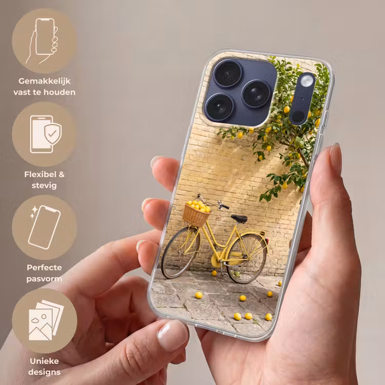 Fiets - Mand - Eten - Geel - Zomer Telefoonhoesje iPhone 17 Pro klein -sfeer3_NL